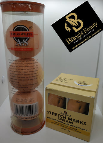 Amos white stretch marks soap + Omega A stretch marks cream with Shea Butter,Aloe Vera,Vit.E