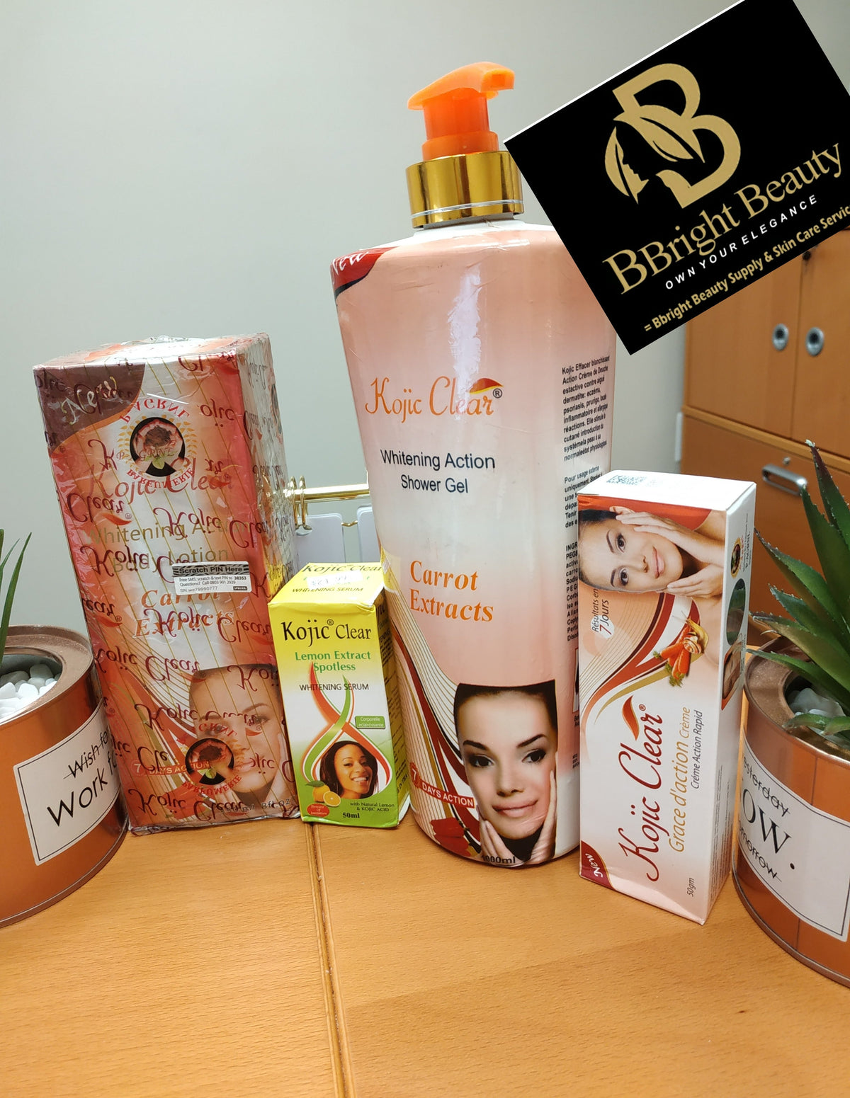 Kojic Clear Brightening Body Lotion Set(lotion 350ml,serum 50ml,shower 1000ml,tube)