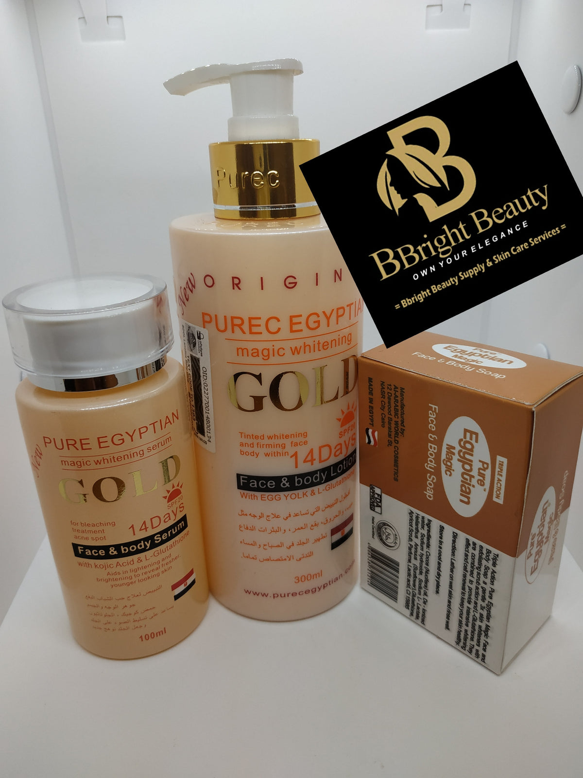 Pure Egyptian magic Brightening gold lotion set(lotion,serum,soap)