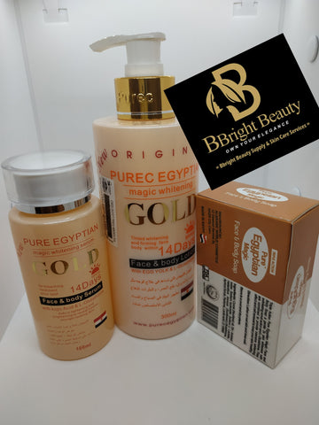 Pure Egyptian magic Brightening gold lotion set(lotion,serum,soap)