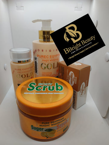 Pure Egyptian magic Brightening gold lotion set (lotion,soap,body scrub,oil)