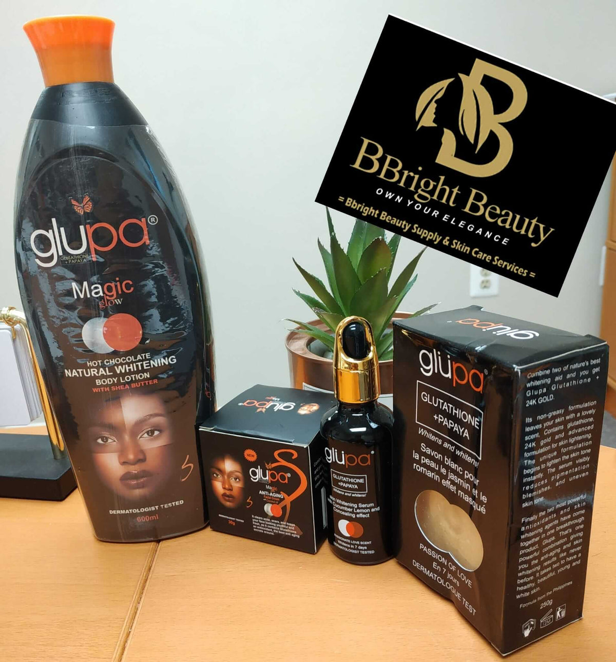 Glupa Magic Glow Skin Brightening lotion 600ml full set(lotion,serum,face cream,soap)
