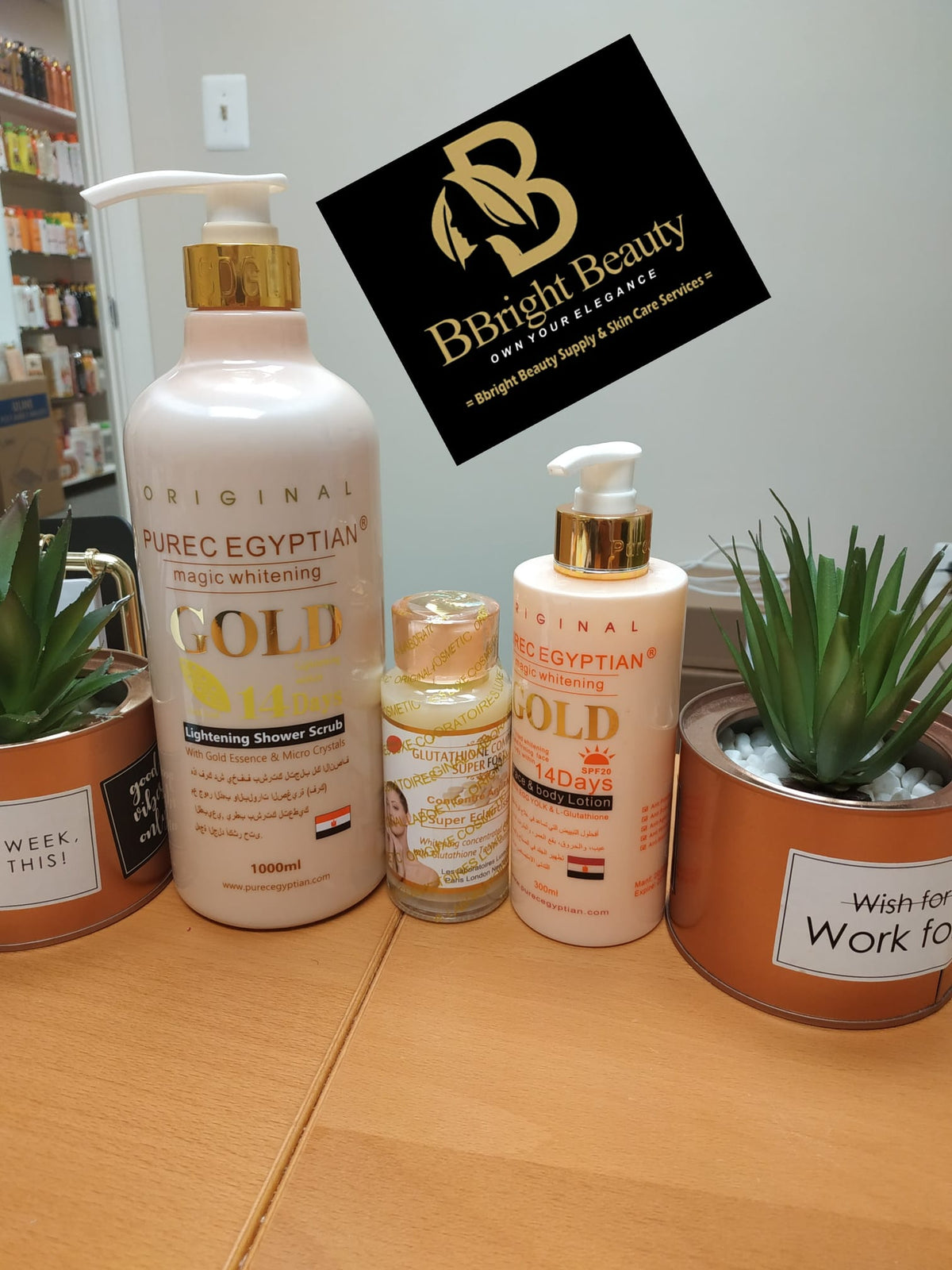 Pure Egyptian Magic Brightening Gold Lotion Set(Shower 1000ml,lotion 300ml,glutathione comp.serum 120ml)