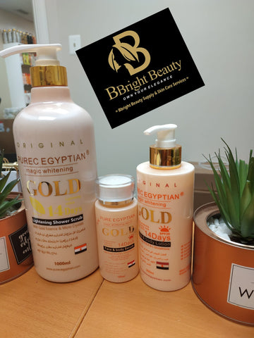 Pure Egyptian Magic Brightening Gold Lotion Set(shower bath 100ml,lotion 300ml,oil 120ml)