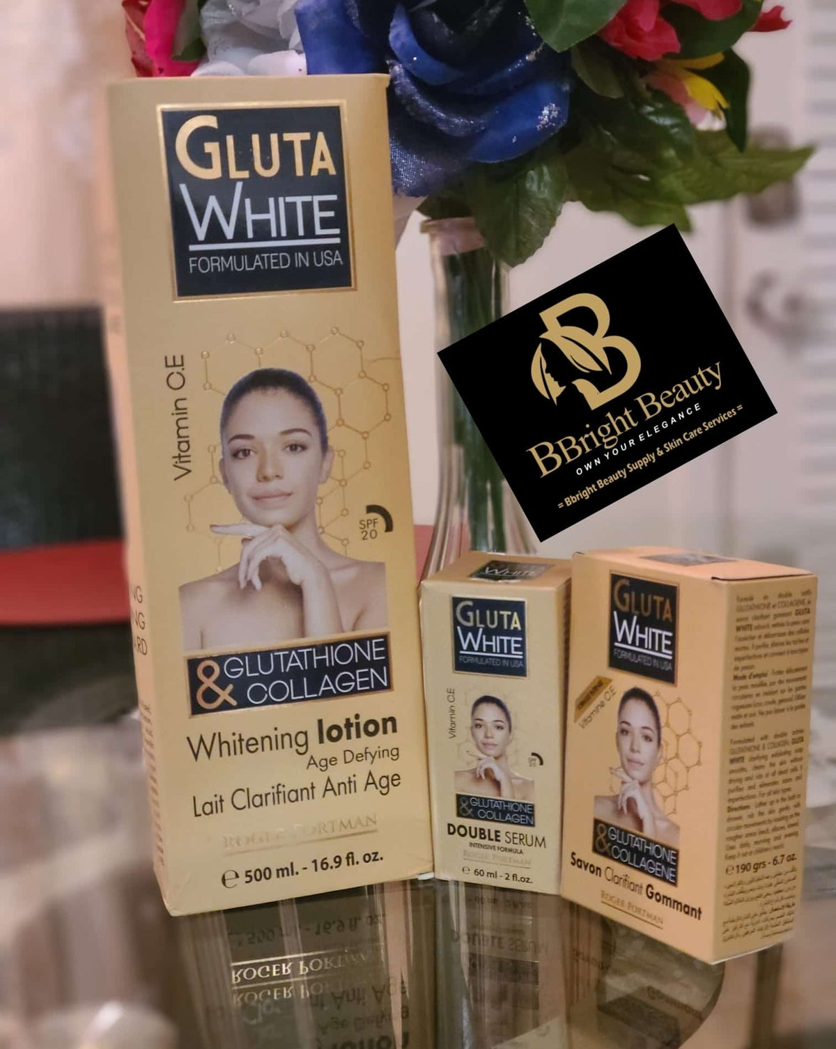 Gluta White Age Defying Brightening Lotion 500ml set(Lotion,serum,soap)