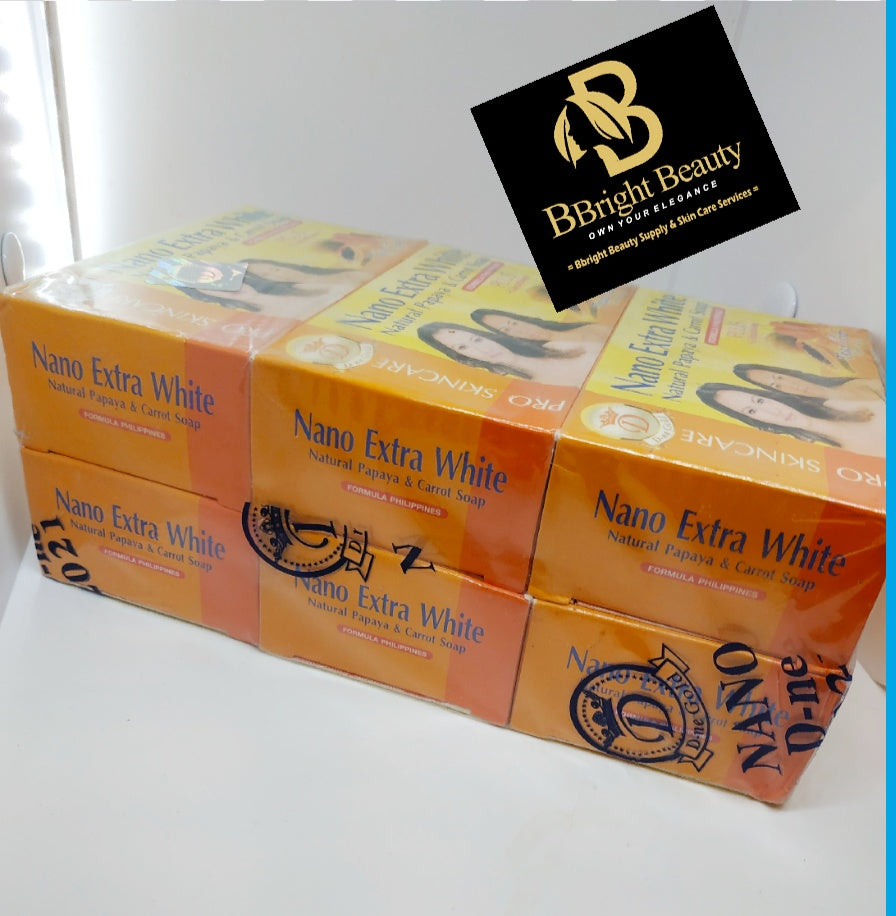 Nano Extra White Lightening Soap with Natural Papaya & Carrot extract + Glutathione (6pcs)
