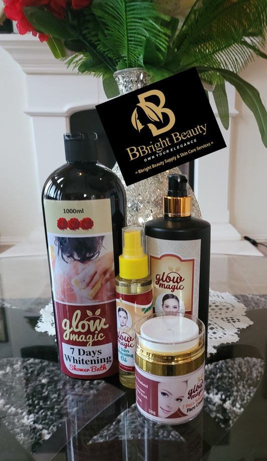 Glow magic 7 days Action Strong Brightening Lotion Set(Shower Bath 1000ml,lotion 500ml,face cream 60ml,oil 120ml)