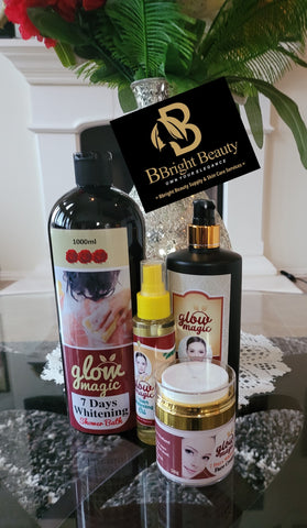 Glow magic 7 days Action Strong Brightening Lotion Set(Shower Bath 1000ml,lotion 500ml,face cream 60ml,oil 120ml)
