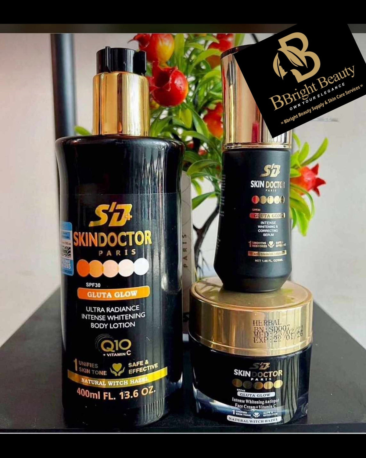 Skin Doctor Paris Gluta Glow Ultra Radiance  Lotion Set(lotion,serum,face cream)