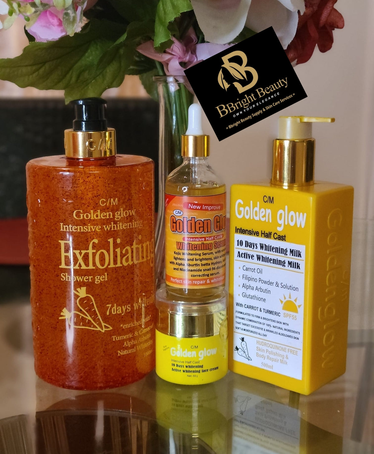 Golden Glow Intensive HC Body Lotion Full Set (Lotion,oil,face cream,Shower bath)