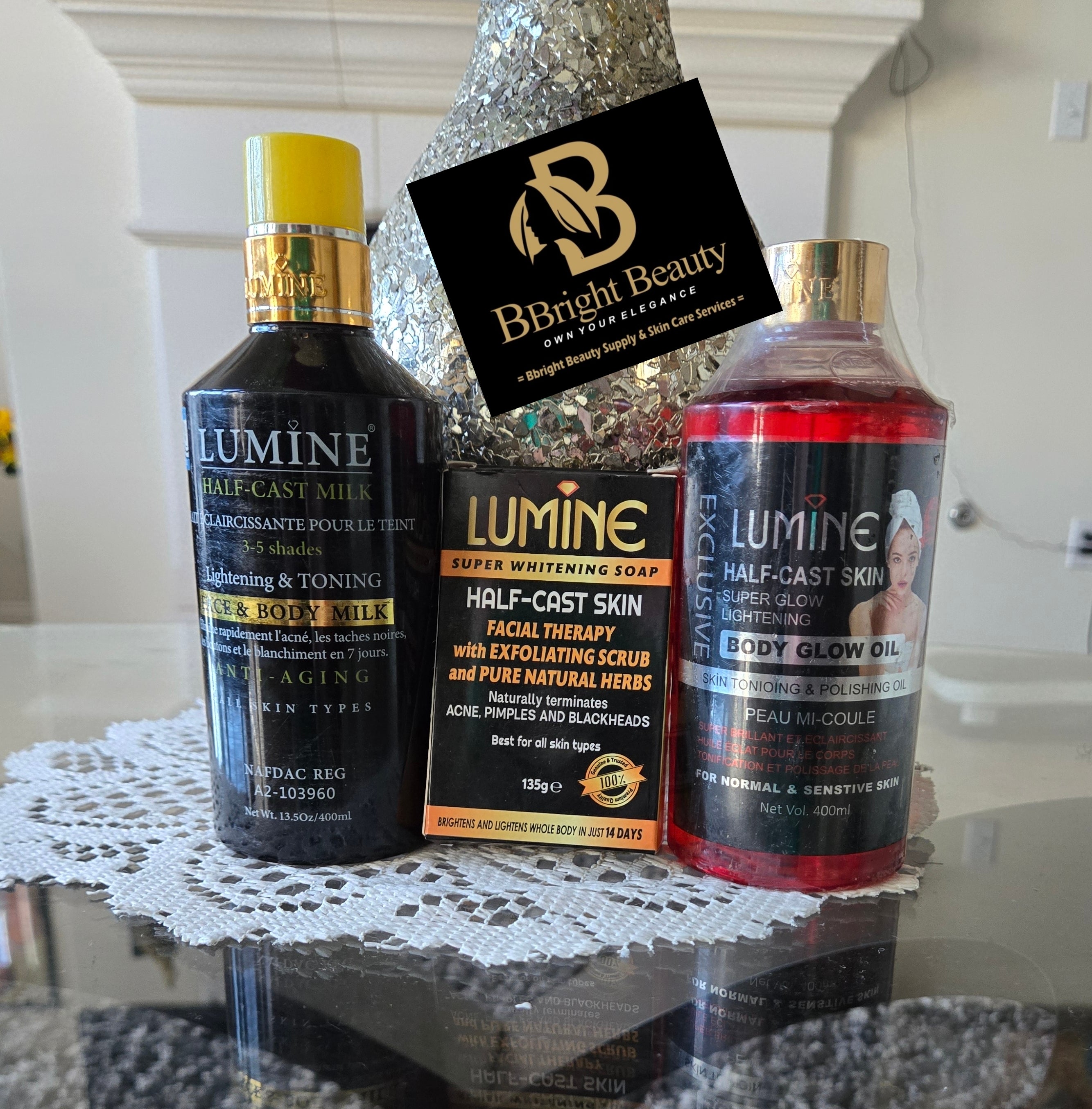 Lumine Half Cast Face & Body Milk Set (Glow oil,Soap,Lotion)