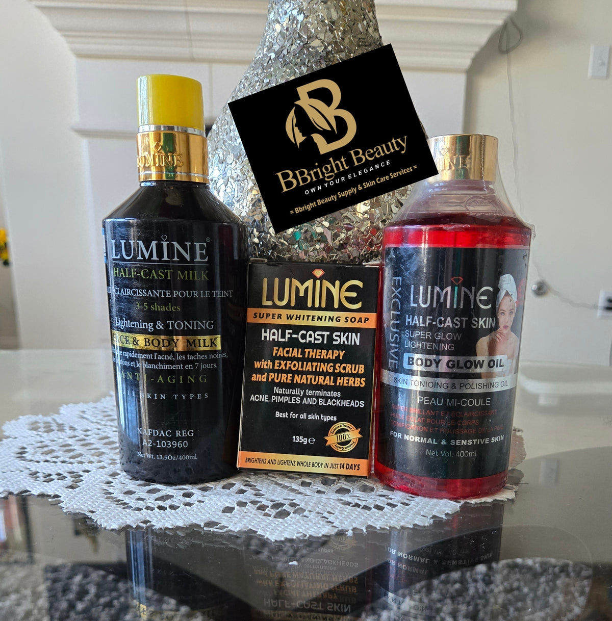 Lumine Half Cast Face & Body Milk Set (Glow oil,Soap,Lotion)