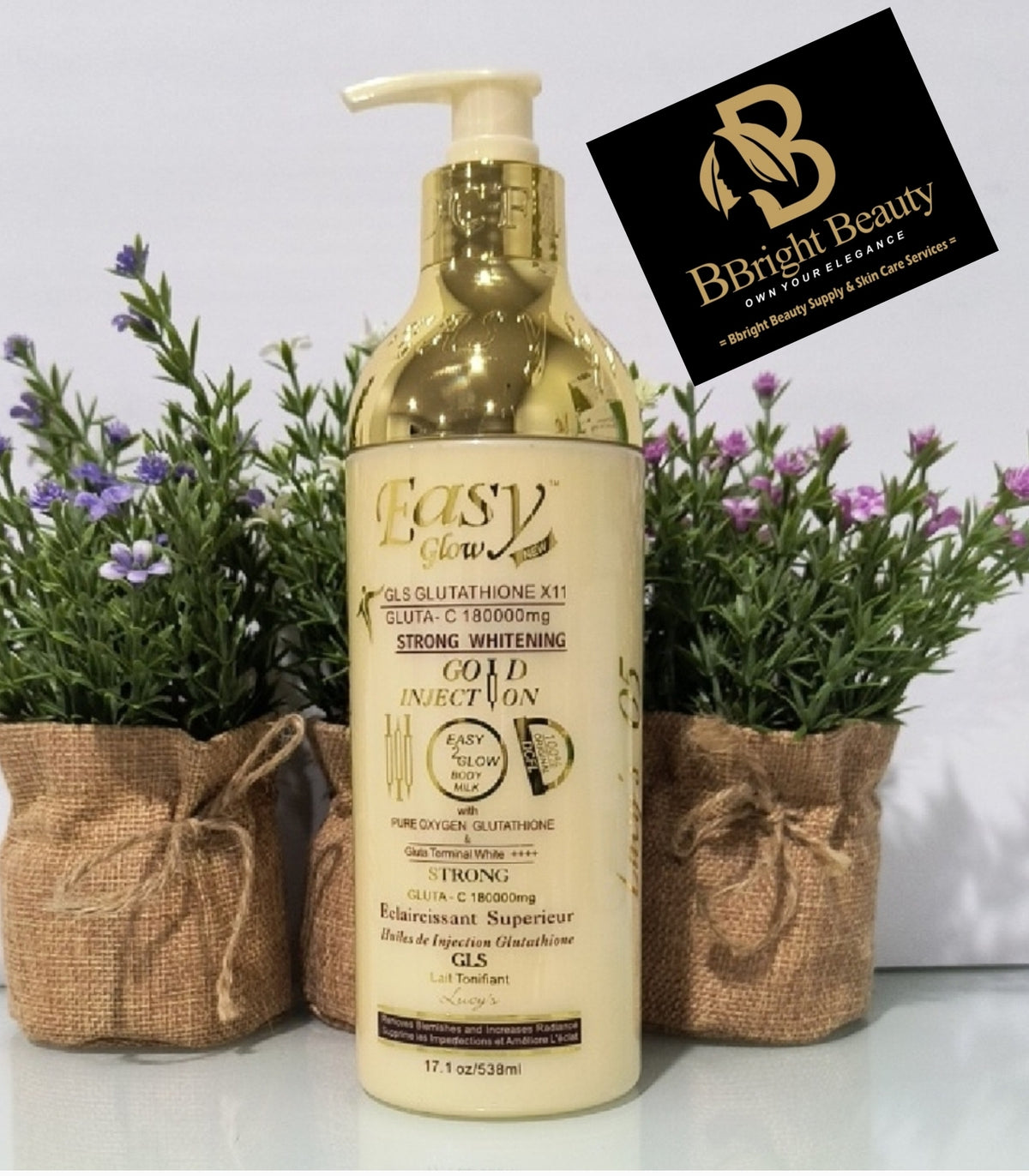 Easy Glow Strong Gluta C 150000mg inj gold strong brightening body milk 500ml