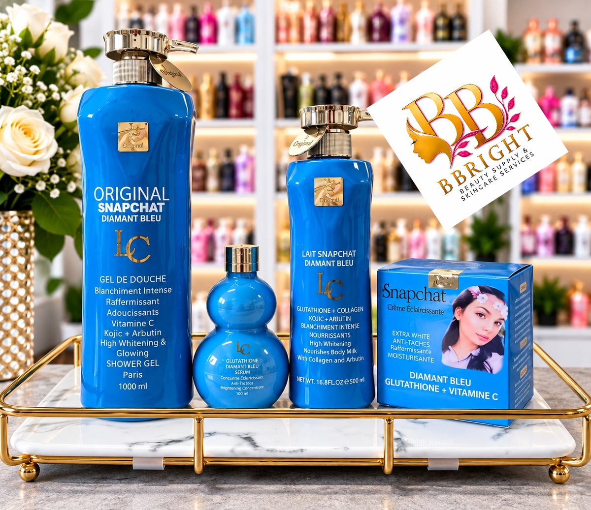 Lait Snapchat Glutathione+Collagen Brightening Lotion Full Set with Shower Bath 1000ml (Lotion,Shower bath,Serum,Face cream)