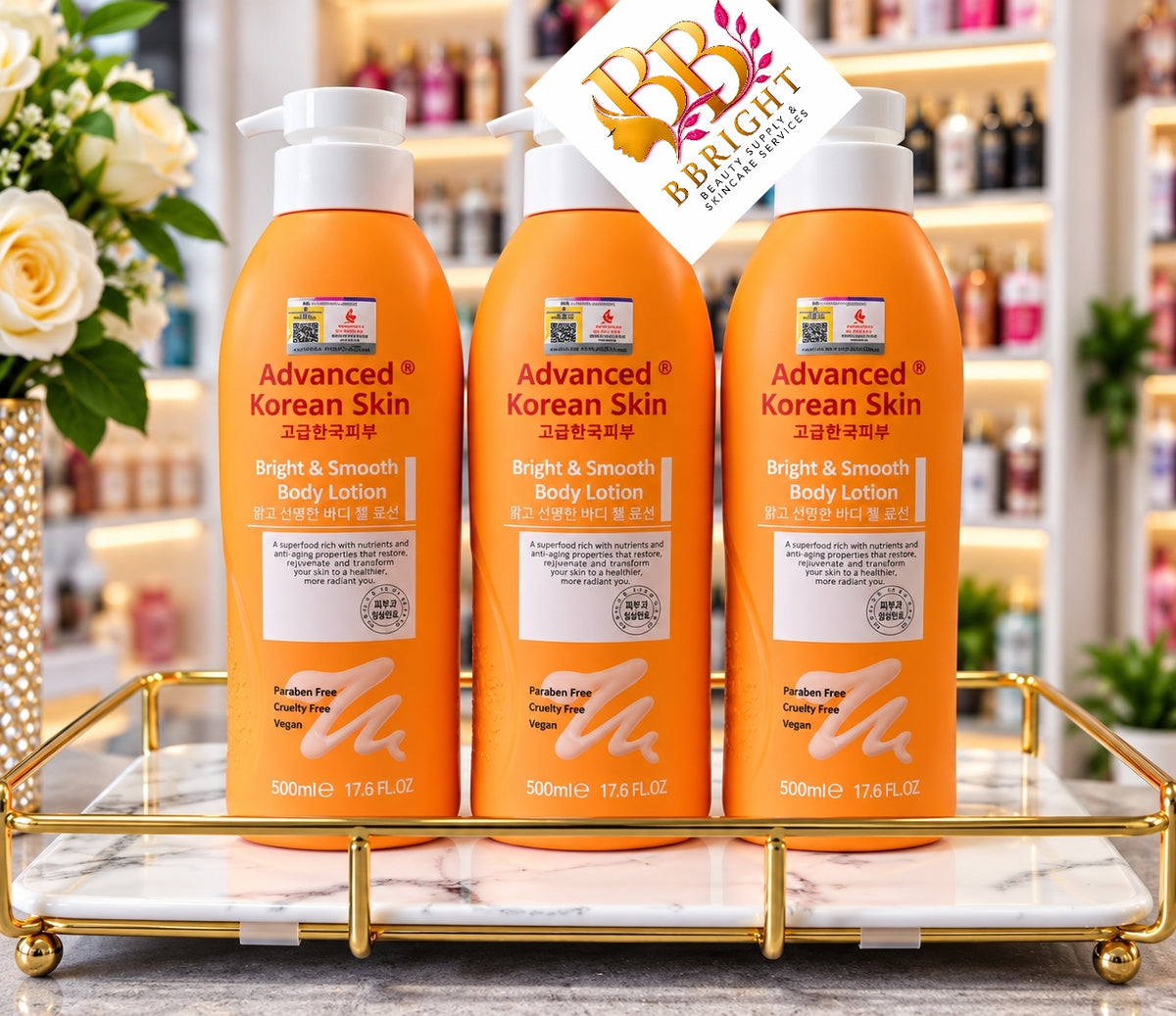 Advanced Korean Skin Bright &Smooth Body Lotion with Azelaic and Kojic Acid Extract 500ml(Price is for one piece)