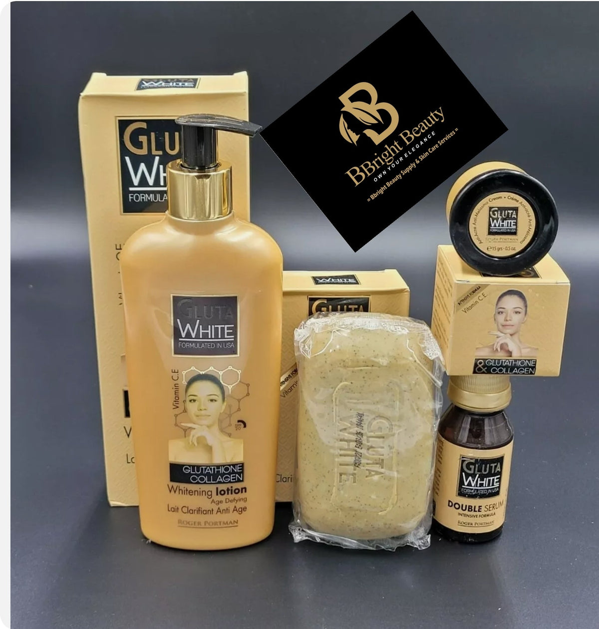 Gluta White Age Defying Brightening Lotion Full Set(Lotion,face cream,soap,serum)