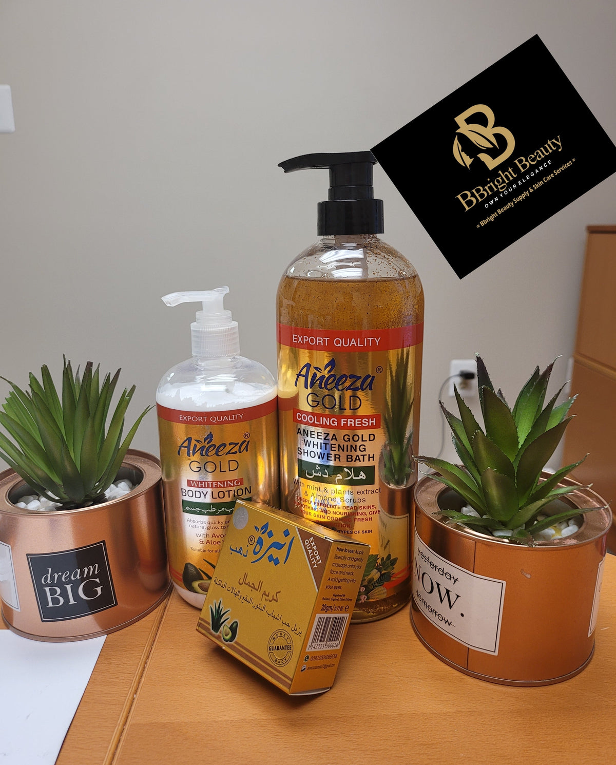 Aneeza Gold Lightening lotion set (Lotion,Shower bath,Face cream)