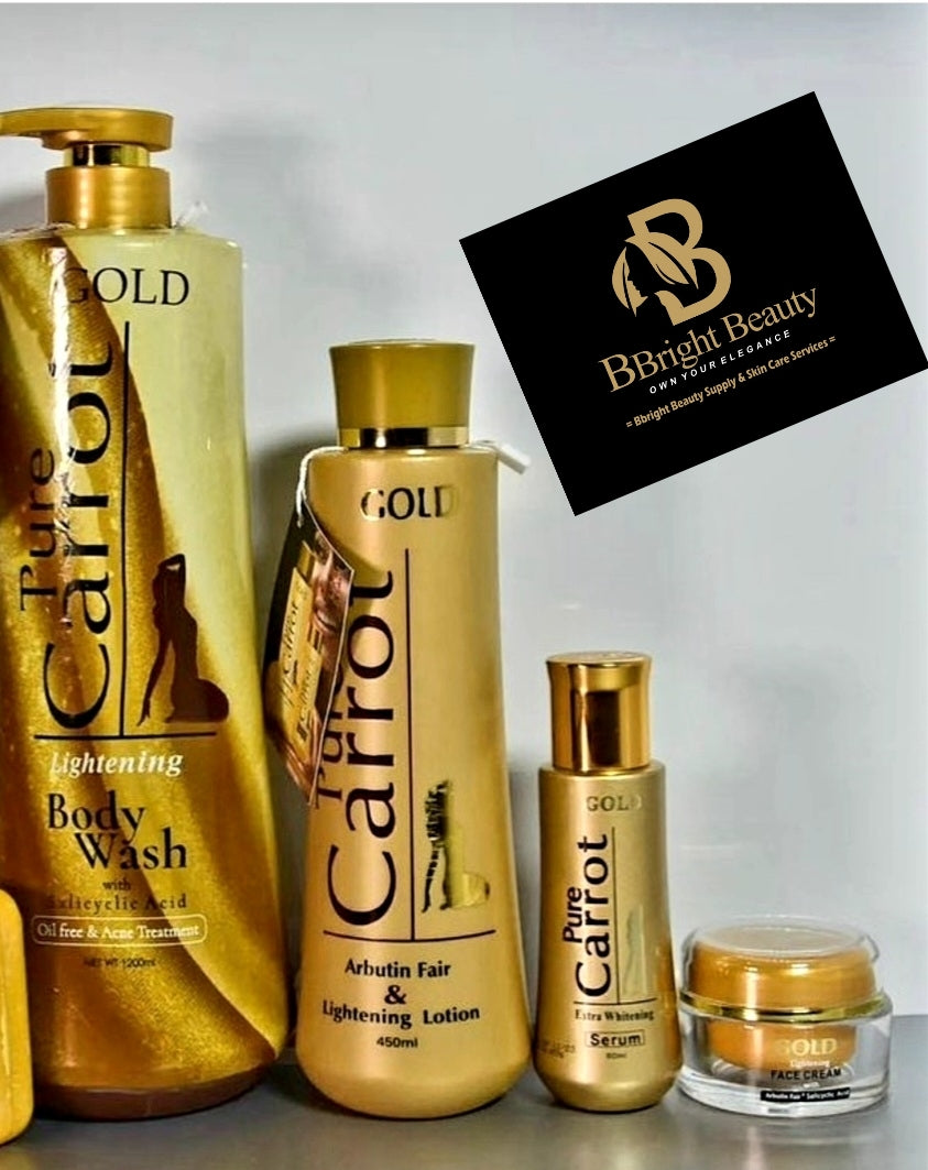 Pure Carrot Gold Arbutin Fair Lightening lotion set (Lotion,shower bath 1200ml,serum)