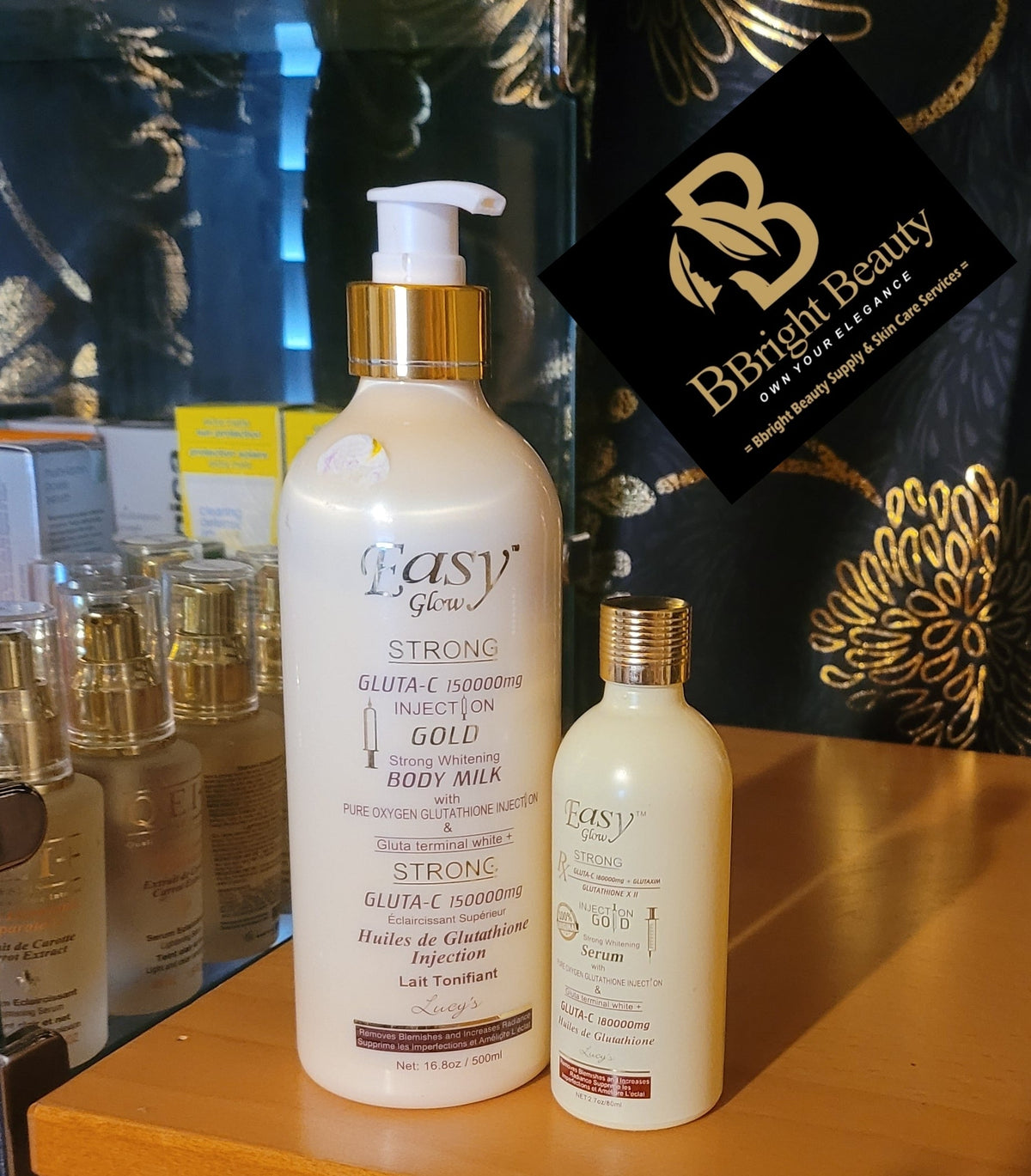 Easy Glow Strong Gluta C Gold Strong Brightening Body Milk 500ml + Serum 80ml