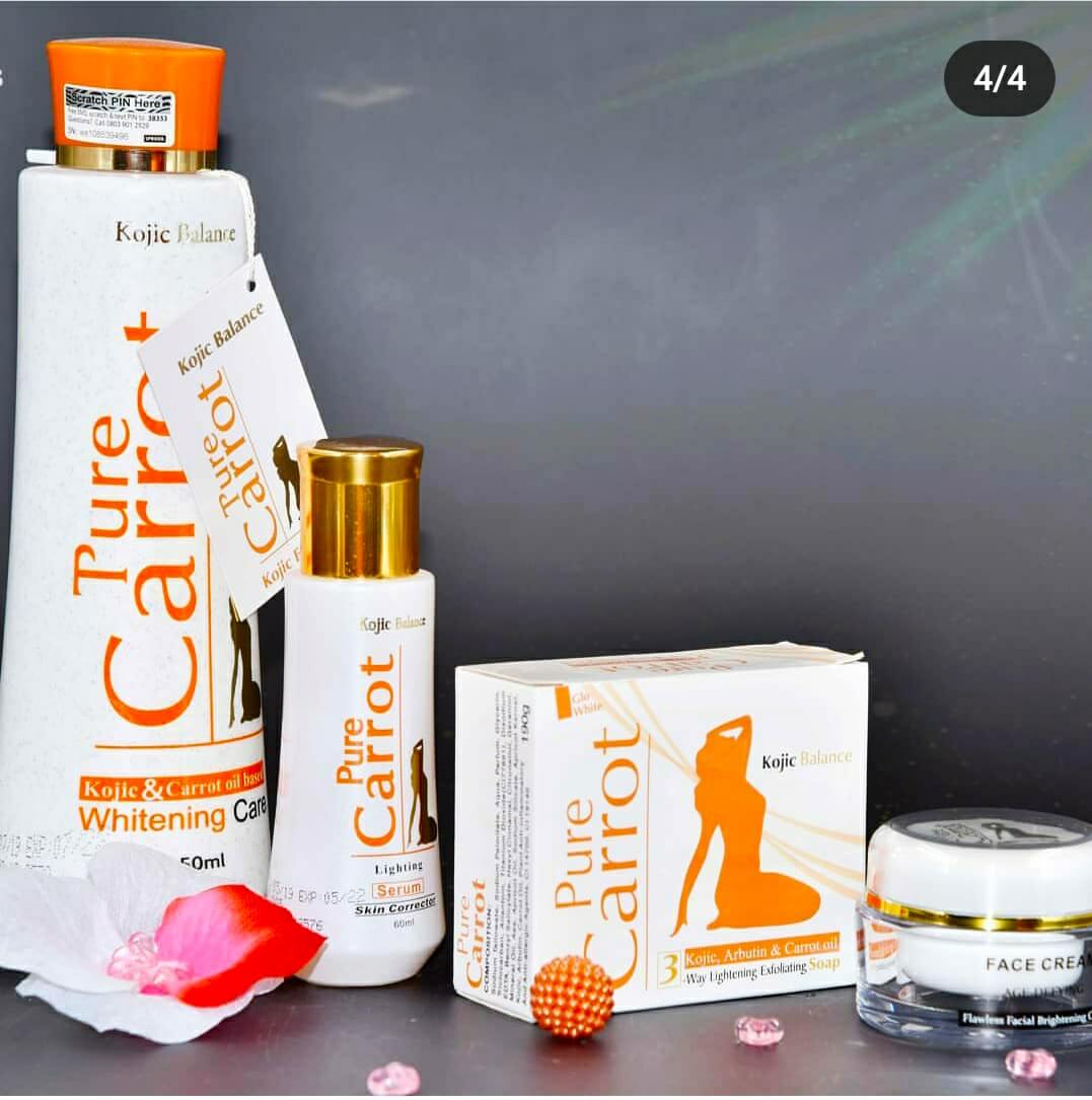 Pure Carrot Kojic &Carrot Oil Based Brightening Care Full Set(Lotion,Serum,Soap,Face cream)