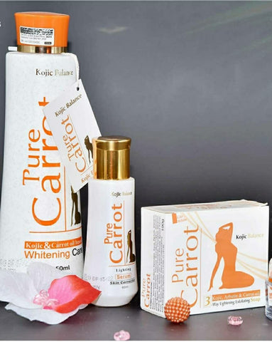 Pure Carrot with Kojic Brightening Care Lotion Set(Lotion,Serum,Soap)